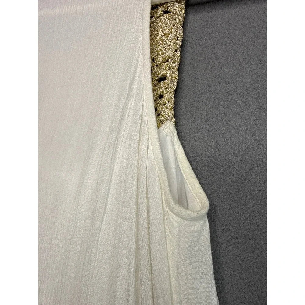 Lilly Pulitzer Dress Womens XXS White Gold Metallic Crochet Neck Pom Pom Shift - Picture 9 of 10